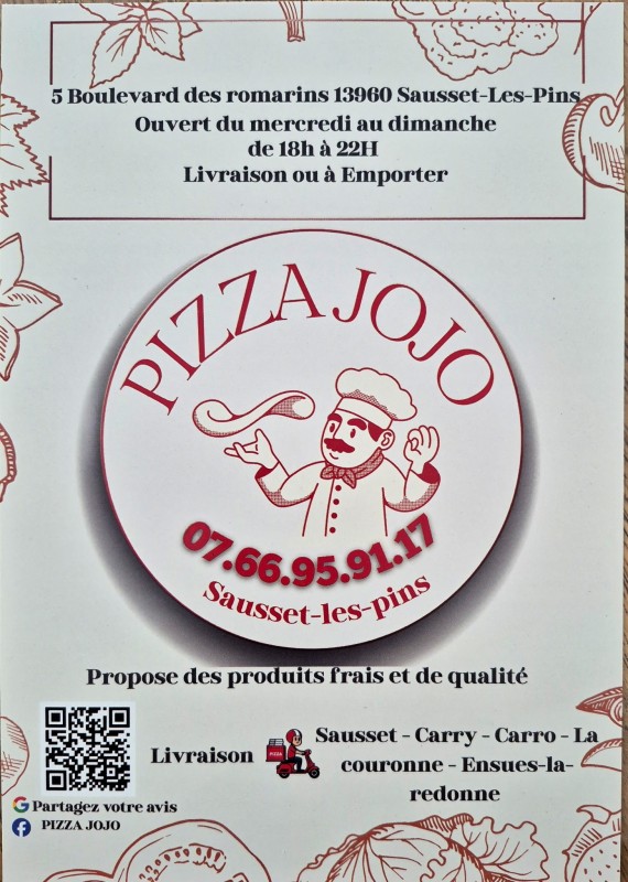 LIVRAISON Pizza 07 66 95 91 17  Sausset les Pins Carry le rouet Ensues la Redonne PIZZA JOJO LIVRAISON Sausset Carry